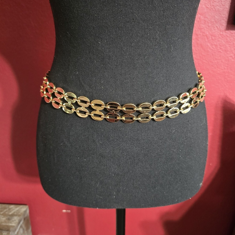 Gorgeous ST. JOHN Signed 1980s 90's Heavy Gold Modern Adjustable Chain Belt READ